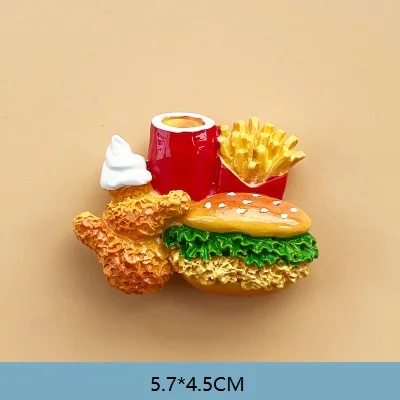 3D Fast Food Resin Refrigerator Magnet Stickers Decor Hamburger Fried Chicken French Fries Fridge Magnets for Children Toy